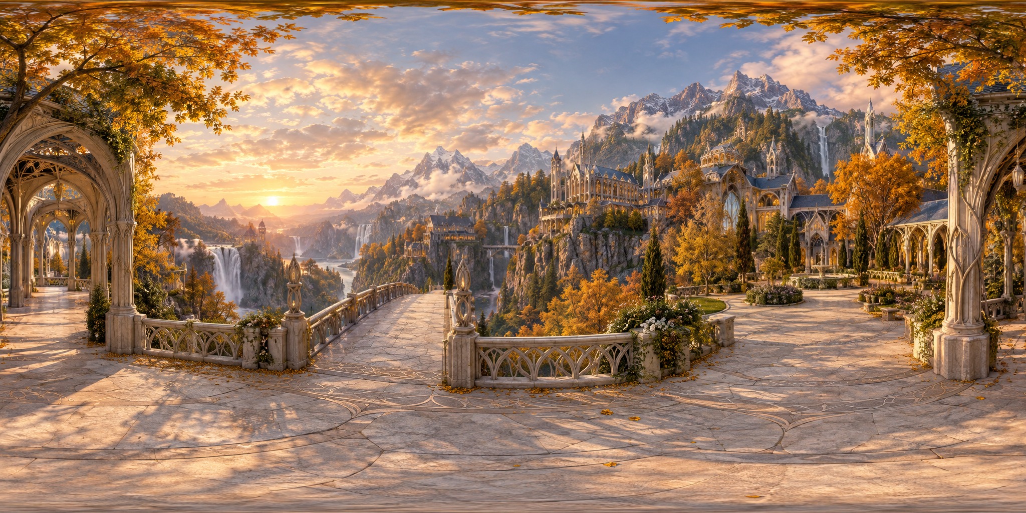 Rivendell-inspired panorama generated by the world model
